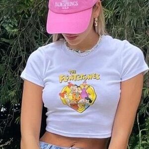 Princess Polly Flintstones Cropped Graphic Tee White XS NWT Y2K